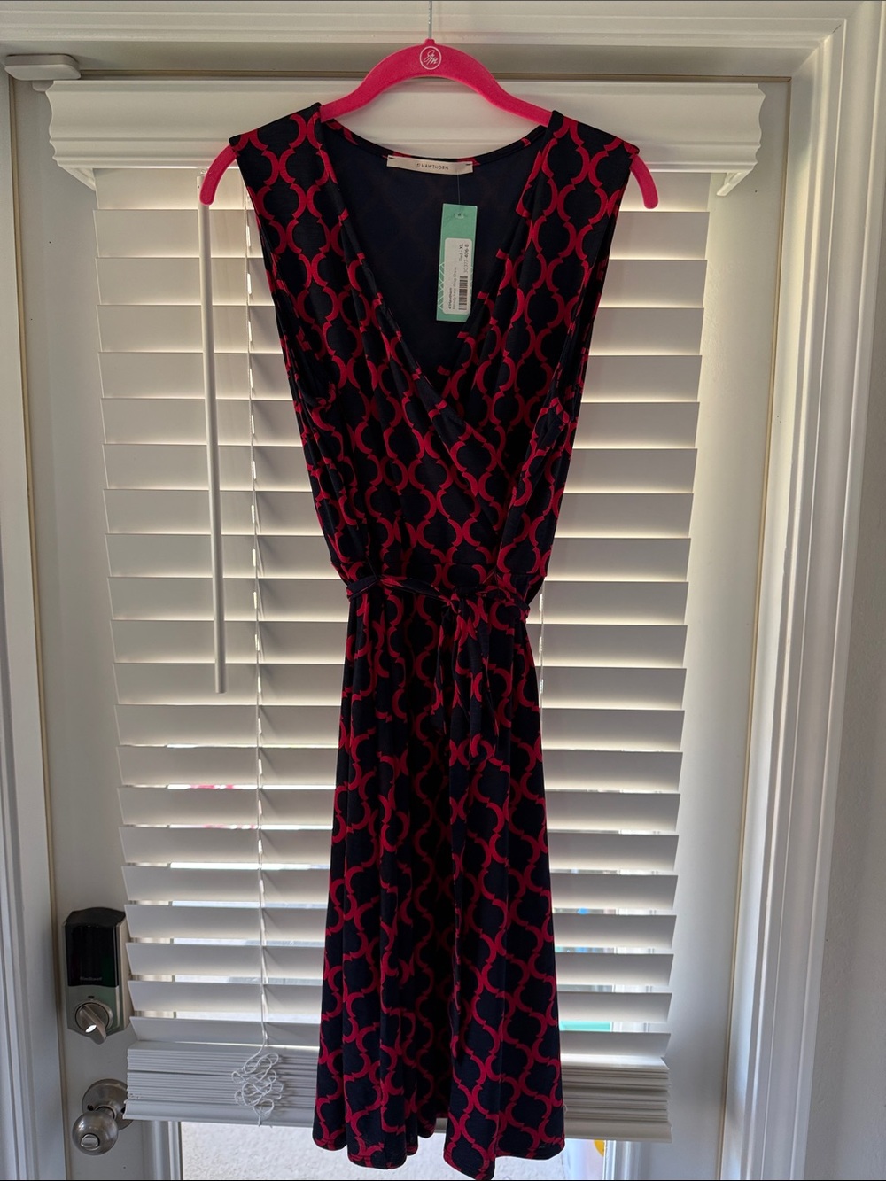 41 Hawthorn Navy and Red Sleeveless Wrap Midi Dress